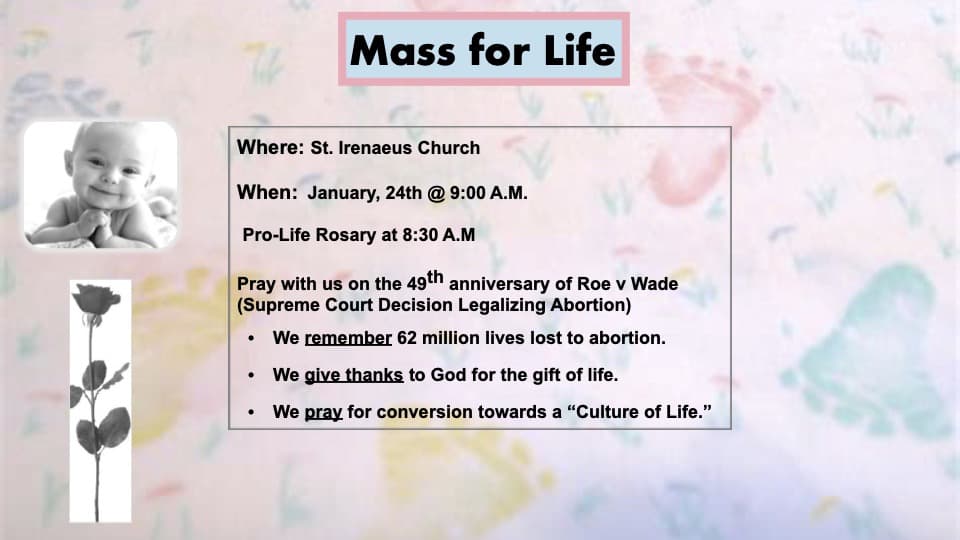 Mass for Life at Saint Irenaeus Church