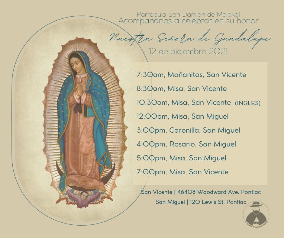 Our Lady of Guadalupe Mass Times - Saint Damian of Molokai Parish