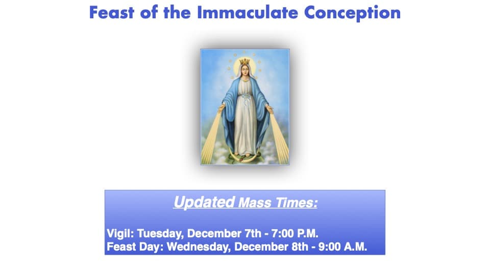 Feast of the Immaculate Conception Mass Times